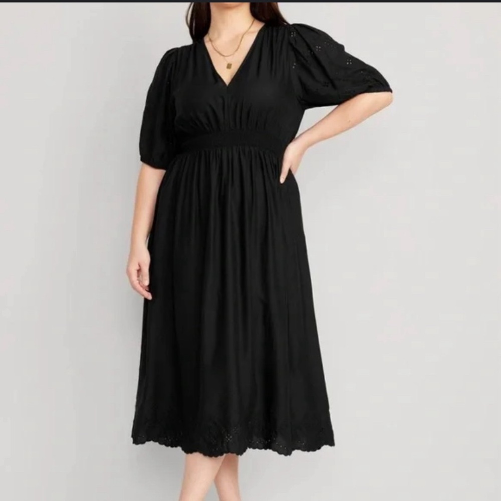 Old Navy Black Puff Sleeve Midi Dress